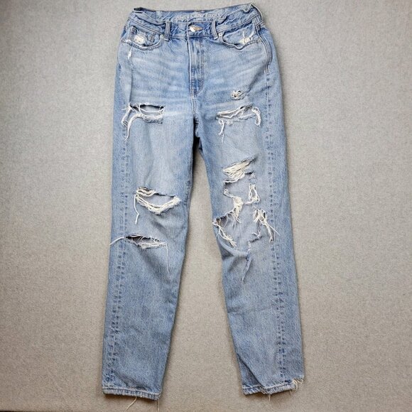 American Eagle Mom Jeans Womens 4 Distressed Denim Jeans Women Retro Stretch - Picture 1 of 13